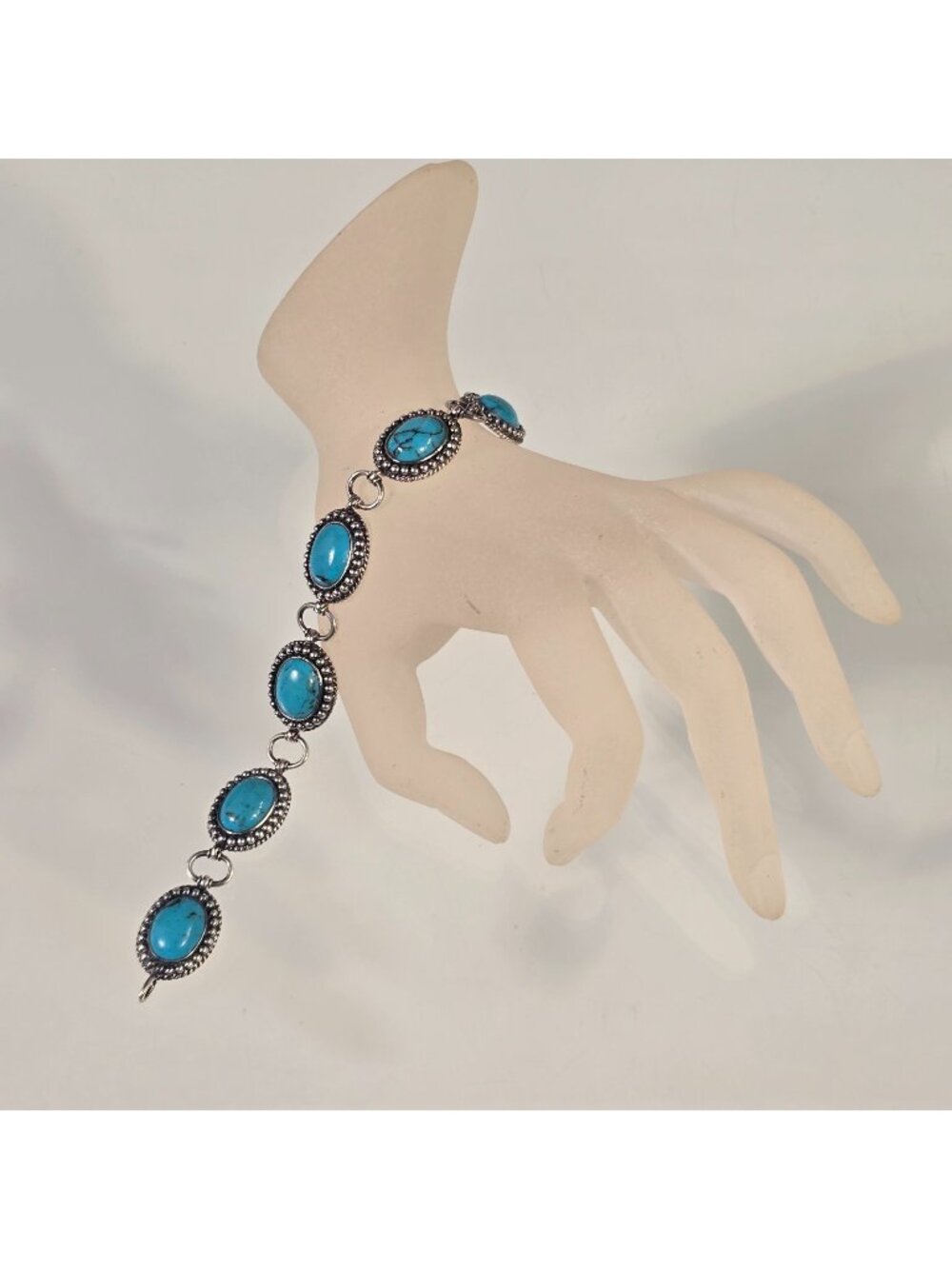 HAN 925 Sterling Silver Vintage Helen Andrews Bracelet Tennis Link Faux Turquois